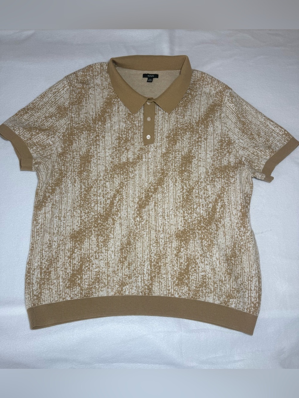 Alfani Men’s Tan & Cream Abstract Knit Polo Shirt